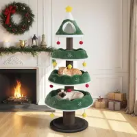 Costway Arbre à chat 179cm Noël, Arbre à chat avec 3 plates-formes, 1 grotte, Tronc épais, grande base&11 balles, Meuble pour chats Arbre de Noël vert