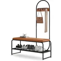 Xl Moebel Gmbh Banc d'entrée moderne avec structure métallique noire, espace de rangement et patères