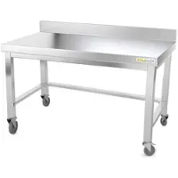 GOLDINOX Table de travail en inox soubassement 1500 x 600 mm adossée avec renfort sur roulettes PREMIUM -