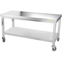 GOLDINOX Table de travail en inox soubassement 1400 x 500 mm sur roulettes PREMIUM -