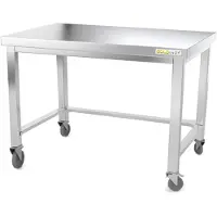 GOLDINOX Table de travail en inox soubassement 1000 x 600 mm avec renfort sur roulettes PREMIUM -
