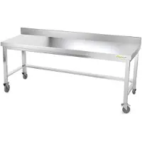 GOLDINOX Table de travail en inox soubassement 1800 x 500 mm avec dosseret et renfort sur roulettes PREMIUM -