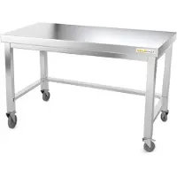 GOLDINOX Table de travail en inox soubassement 1600 x 500 mm avec renfort sur roulettes PREMIUM -