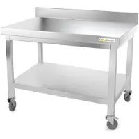 GOLDINOX Table de travail en inox soubassement 1200 x 500 mm adossée sur roulettes PREMIUM -