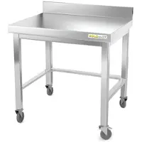 GOLDINOX Table de travail en inox soubassement 700 x 500 mm adossée avec renfort sur roulettes PREMIUM -