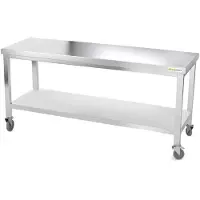 GOLDINOX Table de travail en inox 2000 x 500 mm sur roulettes PREMIUM -
