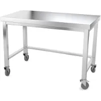 GOLDINOX Table de travail en inox 1400 x 500 mm avec renfort sur roulettes PREMIUM -