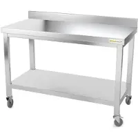 GOLDINOX Table de travail en inox 1600 x 800 mm adossée sur roulettes PREMIUM -