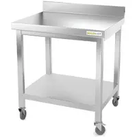 GOLDINOX Table de travail en inox 700 x 600 mm adossée sur roulettes PREMIUM -