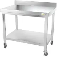 GOLDINOX Table de travail en inox 1200 x 600 mm adossée sur roulettes PREMIUM -
