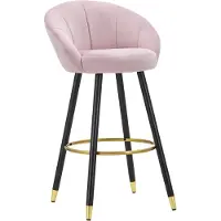 Mauro Ferretti Tabouret De Bar Prague En Velours Rose Et Bois - 55 X 56 X 104 Cm - Pieds Ornés De Détails Dorés Et Repose-Pieds Circulaire, Style Glamour Élégant