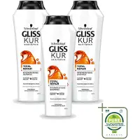 GLISS 3 flacons de shampooing nutritif à l'huile Schwarzkopf Kur - 250 ml - Lot de 3