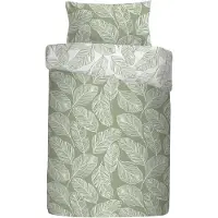 Merkloos Housse de couette simple, 140 x 200 cm, design réversible, motif de feuilles vertes, mélange de coton, pour chambre à coucher