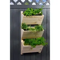 Merkloos Bordure de jardin avec 3 jardinières, en bois, dimensions 38 x 17,5 x 79 cm, couleur naturelle, pour l'extérieur