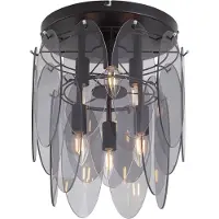 QAZQA Plafonnier Art Déco Noir avec Verre Fumé Ovale 6 Lumières - Mochan
