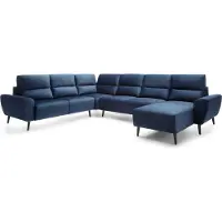 Domo DomoHome Canapé d'angle rembourré BOSCO en forme de U, tissu monolithique, autoportant, avec appuie-tête réglables, canapé pour la famille, taille : 340x270x98cm, couleur : bleu