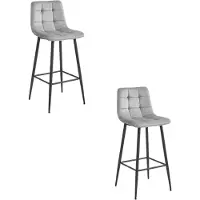 Leobert Tabouret De Bar - - Arceto - Velours Gris Argenté/Pieds Noirs - Lot De 2