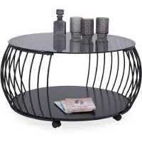 Merkloos Table ronde de café avec plateau en verre et structure métallique