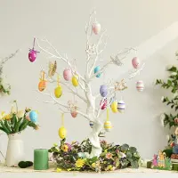 Merkloos Arbre décoratif en bois blanc, hauteur 80 cm