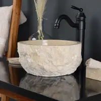 Merkloos Lavabo en marbre - Petit, rond - Crème, 30 cm
