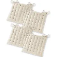 Unyqoos Coussin de siège lot de 4, 40 x 40 x 5 cm – Coussin pour chaise, intérieur et extérieur, 100% coton, extra épais, matelassage en 36 points, avec passants de fixation, couleur crème
