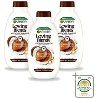 Garnier 3 bouteilles de shampooing Loving Blends, lait de coco et macadamia, pour cheveux normaux à secs, 300 ml - Pack économique - 3 pièces