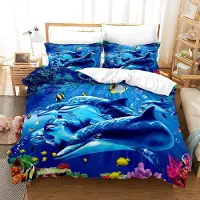 Merkloos Jeu de couette et taies d'oreiller 3D sur le thème de la vie marine, pour enfants, dimensions : 135 x 200 cm