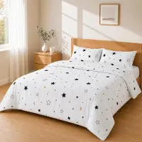 Merkloos Ensemble de housses de couette, motif étoiles, 240x220 cm + 50x80 cm, pour chambre à coucher