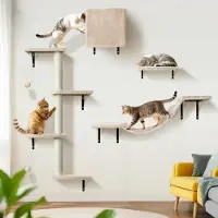 Sonstiges Ensemble de meubles pour chats comprenant une paroi d'escalade, une maison, un arbre à gratter et un hamac, en 10 pièces, de couleur beige