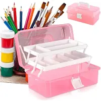 OEM Boîte de rangement en plastique à 3 compartiments, dimensions 33 x 20 x 14,5 cm, couleur rose