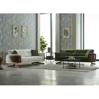 AEA Couchgarnitur Dreisitzer Weiß Grün Couch Stoff 2tlg Polstersofa Sofas