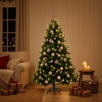 Syfax Arbre de Noël artificiel avec boules de Noël, 150 cm, 150 LED