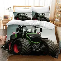 Merkloos Ensemble de literie tracteur en 3D - 3 pièces, avec fermeture éclair et 2 taies d'oreiller de 65x65 cm