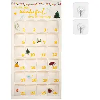 Merkloos Calendrier de l'Avent en tissu avec 2 crochets - Réutilisable, couleur or