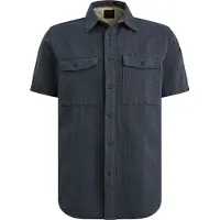 PME Legend Chemise 'Shirt with short sleeves in cotton/linen' bleu foncé