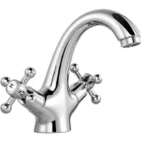 Sonstiges Robinet de lavabo rétro, en laiton, à deux leviers, avec 2 tuyaux de 60 cm, hauteur 100 mm