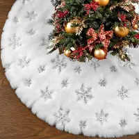 OEM Couvre-sapin de Noël - Rond, avec motif de flocons de neige - Dessous pour support de sapin - Imitation fourrure blanche, diamètre 90 cm