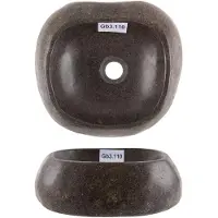 Merkloos Vasque sur pied en pierre naturelle, forme ovale, gris, 40 cm