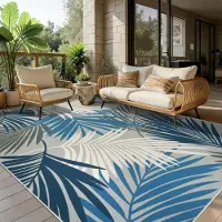 Sonstiges Tapis d'extérieur résistant aux intempéries, 160x230 cm, bleu, lavable, antidérapant, idéal pour le jardin, le salon, la chambre, la terrasse