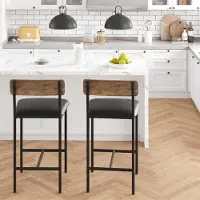 GarveeMore Ensemble de 2 tabourets de bar avec dossier et repose-pieds, 64,8 cm de hauteur, couleur marron rétro