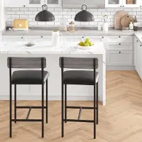 GarveeMore Ensemble de 2 tabourets de bar avec dossier et repose-pieds, 64,8 cm de hauteur, couleur grise