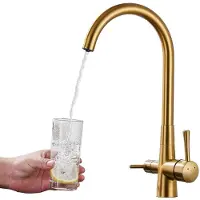 Dripio Robinet de cuisine avec filtre à eau, pivotant à 360°, mélangeur d'eau chaude et froide, finition dorée