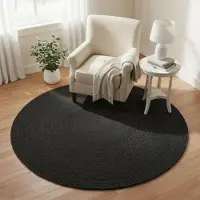 Sonstiges Tapis en jute, forme ronde, diamètre d'environ 1,2 mètre, couleur noire, tressé, style rustique, vintage, idéal pour une décoration de type ferme