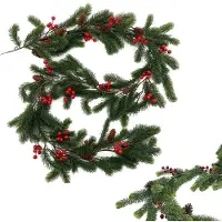 Merkloos Guirlande de Noël en plastique, 185 cm, avec des baies et des pommes de pin