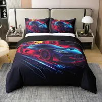 OEM Couverture de lit pour enfant, 200x200 cm, 100% coton, motif voitures de course
