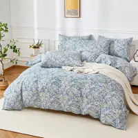 OEM Jeu de literie 200x200 cm, 3 pièces, en coton, motif floral, bleu