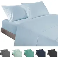 Merkloos Ensemble de linge de lit - 4 pièces - Bleu clair - Adapté aux lits de 150 cm