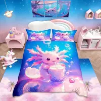 Merkloos Ensemble de literie avec motif axolotl - Pour enfants