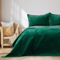 Merkloos Couverture de lit Laila, 240x260 cm, velours vert, double face
