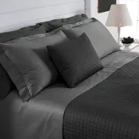 OEM Ensemble de draps pour lit double, en satin, 100 % coton, 300 fils, couleur gris anthracite, 4 pièces